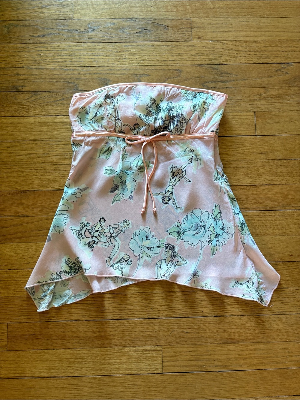 y2k Arden B pink handkerchief hem strapless going out top